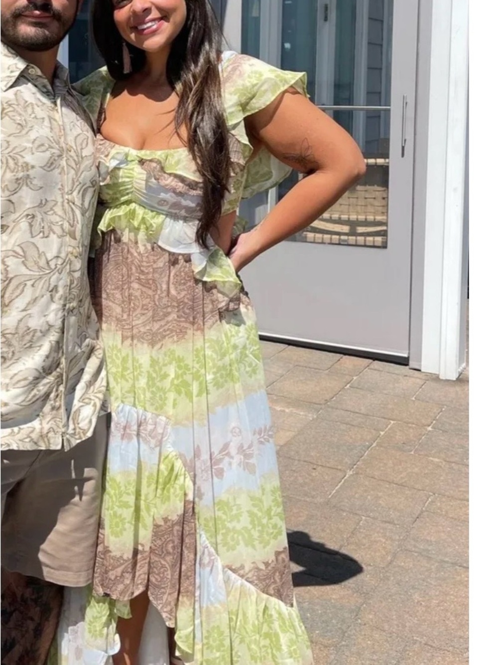 ASOS Floral Tiered Maxi Dress in Green, Brown and Light Blue
